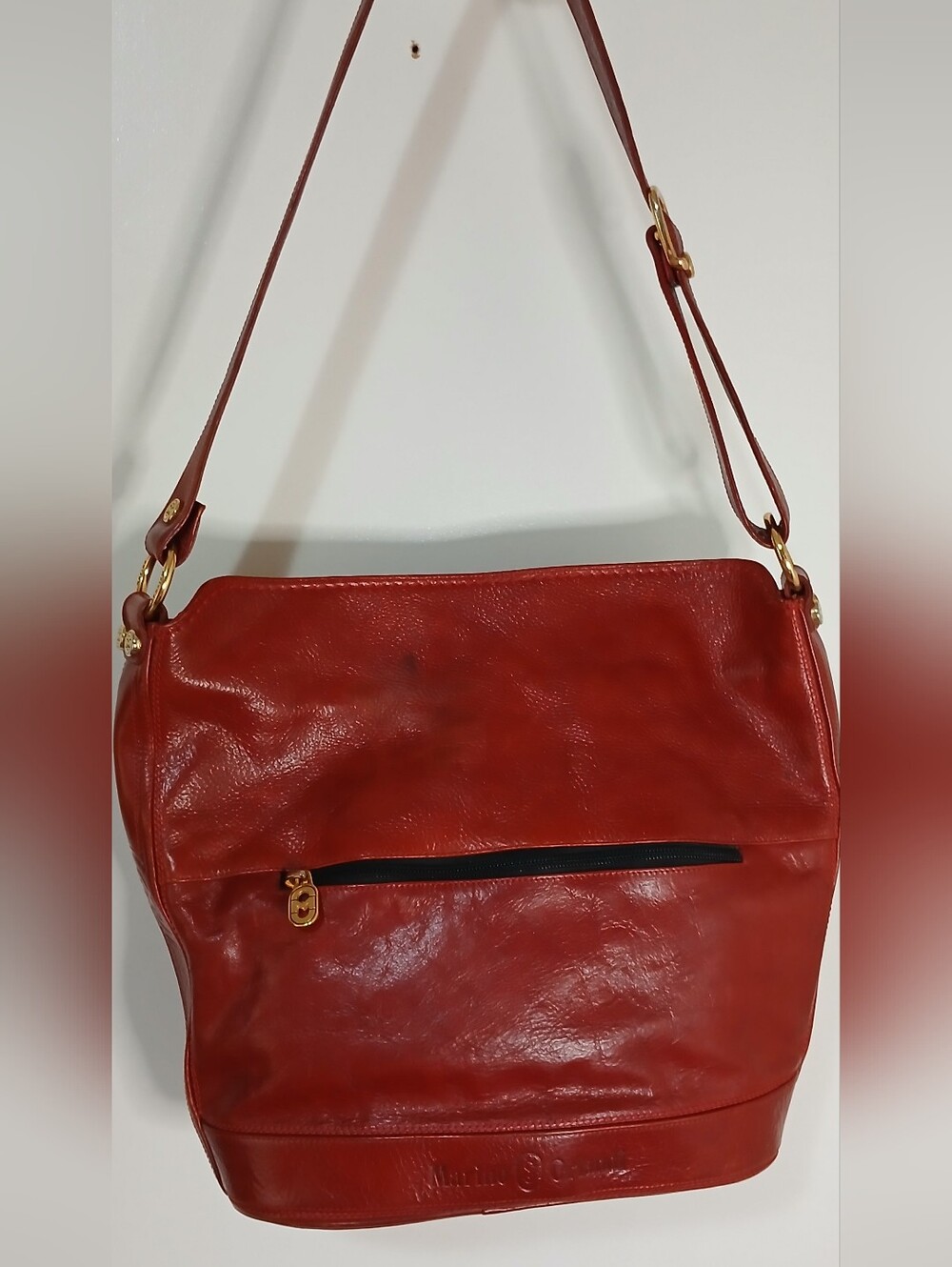 Classic Red Leather Shoulder Bag,, Marino Orlandi mad in Italy